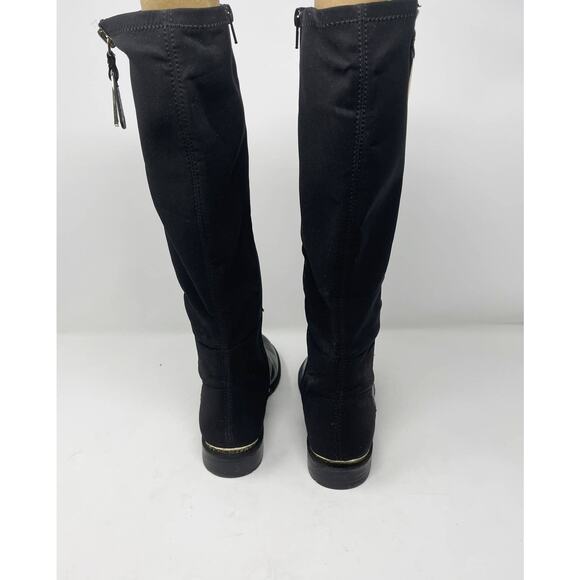 Issac Mizrahi Womens 6 Black Arno Leather Tall Boots Gold Exposed Zipper Flat - Picture 4 of 13